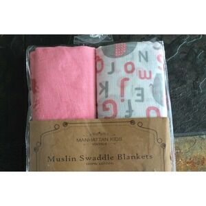 Manhattan Kids Vintage 2 Muslin Swaddle Blankets Girls Pink Alphabet‎ Elephants